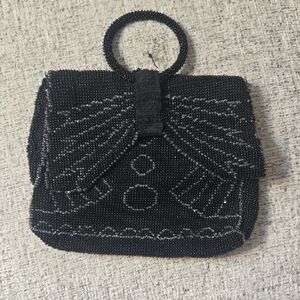 Chic Black Beaded Clutch Estate Vintage Art Deco Style, True Piece Of Art. Snap